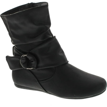 

Women s Fashion Calf Flat Heel Side Zipper Slouch Ankle Boots Black Pu 8.5