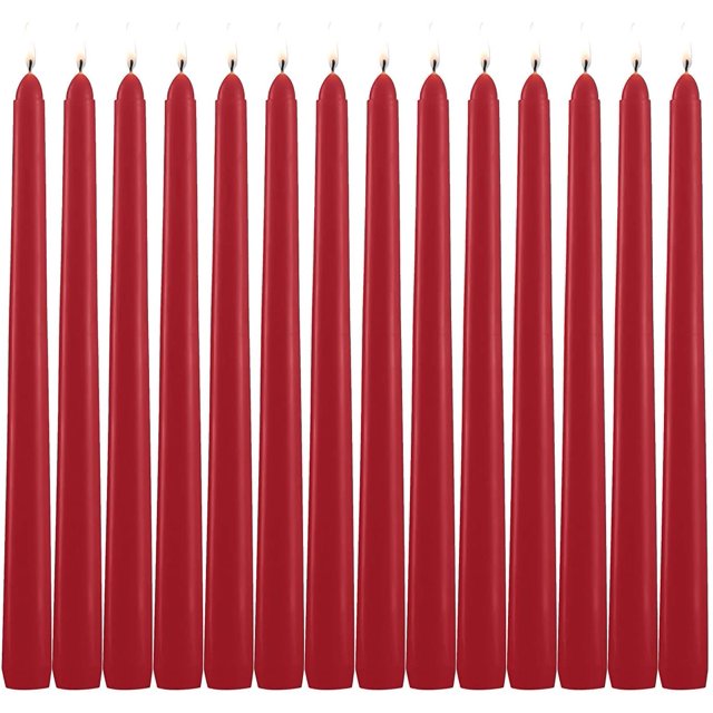 HELLY Lot de 14 Grandes Bougies Coniques Rouges - Bougie Rouge de 10 Pouces Sans Coulure, Non Parfumée - Cire de Paraffine avec Mèches en Coton - Durée de Combustion de 8 Heures.