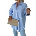 thumbnail image 2 of Womens Button Down Striped Shirts Long Sleeve Casual Collared Office Business Work Spring Blouses Tops Blue XL, 2 of 8