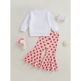 thumbnail image 4 of Bagilaanoe 2Pcs Toddler Baby Girl Boy Valentine's Day Outfits Letter Print Long Sleeve Pullover Tops + Flared Trousers 3M 6M 12M 18M 24M 3T 4T Kids Long Pants Set, 4 of 9