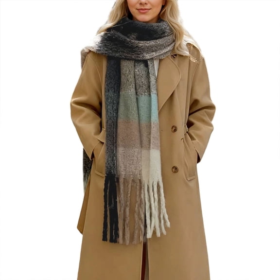 Yuanlong Womens Scarves Vintage Plaid Fringe Thick Fluffy Winter Warm Neck Wraps Cozy Versatile Casual Shawl Neckwear