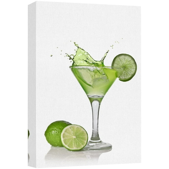 wall26 Canvas Print Wall Art Green Lime Martini Cocktail Drink Splash in Glass Food People Photography Modern Art Rustic Scenic Multicolor Colorful for Living Room, Bedroom, Office - 16"x24"