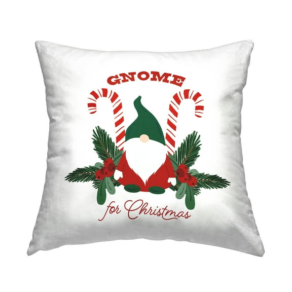 Stupell Industries Gnome For Christmas Holiday Elf Candy Canes Design by Saturday Evening Post Throw Pillow