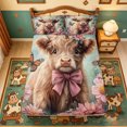 thumbnail image 5 of meiyoeat Highland Cattle Pink Flower King Sheets,Colorful Butterfly Farm Animal Print Bedding,4-Piece,1 Flat Sheet,1 Fitted Sheet And 2 Pillowcases, 5 of 6