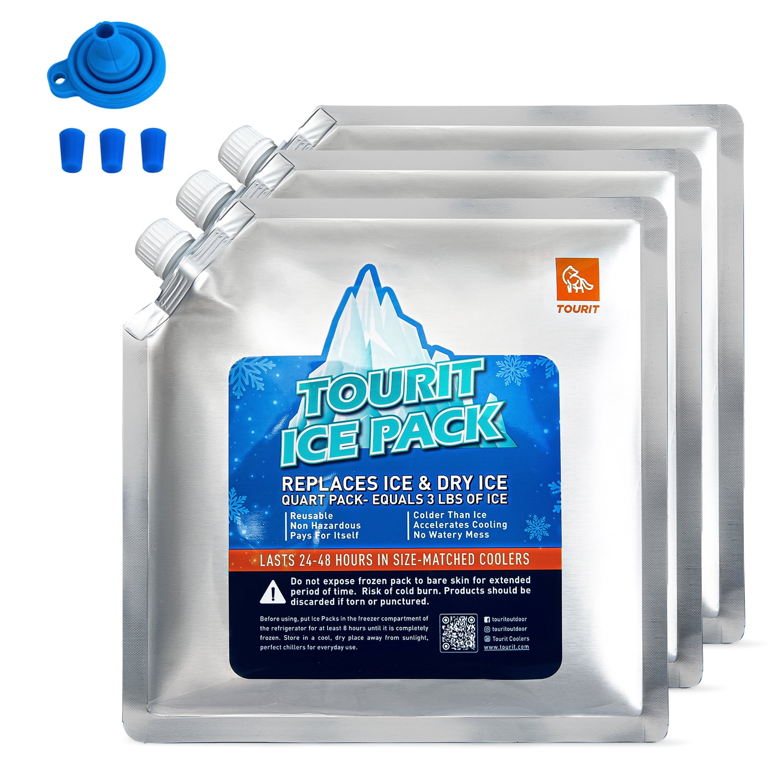 TOURIT 3Pack Reusable Ice Packs for Coolers, Long Lasting, Cooler Ice