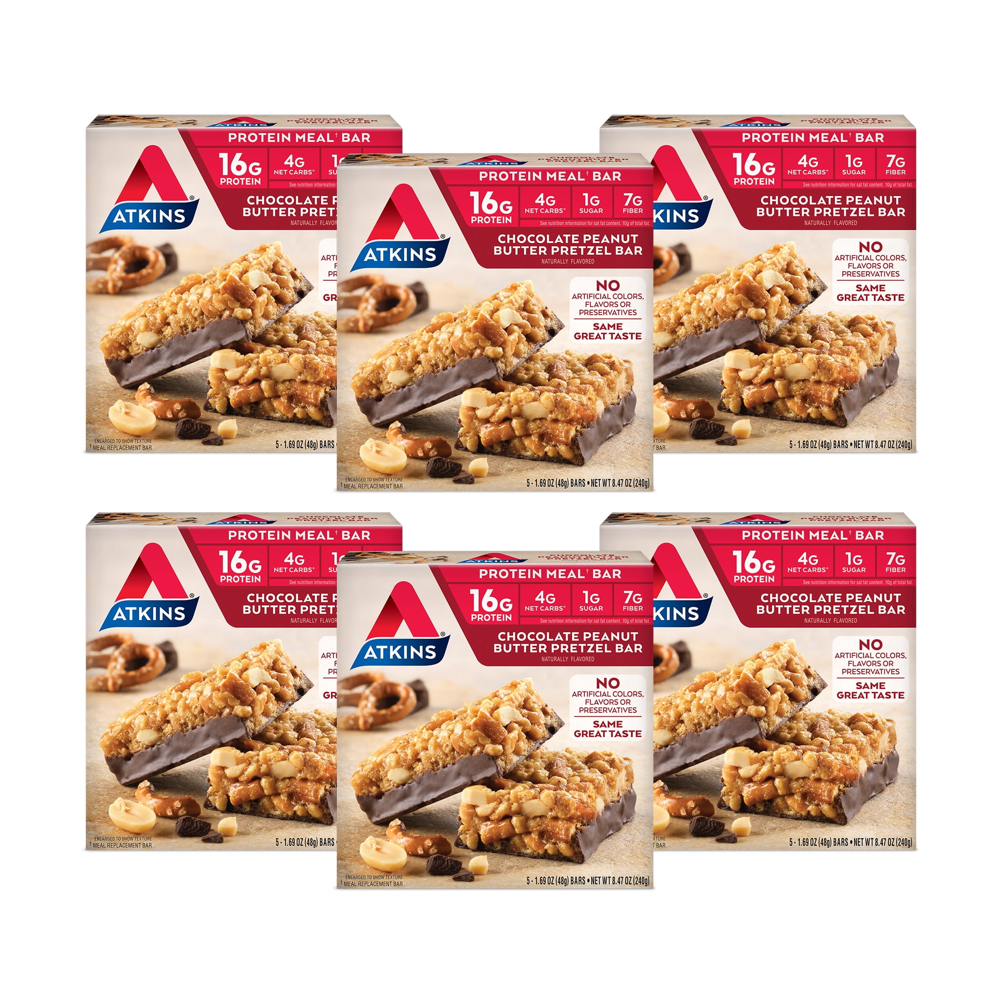 Atkins Protein-Rich Meal Bar, Chocolate Peanut Butter Pretzel Bar, Keto Friendly, 6/5ct Boxes