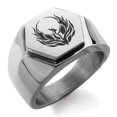 thumbnail image 1 of Stainless Steel Greek Mythology Phoenix Engraved Hexagon Crest Flat Top Biker Style Polished Ring, 1 of 1