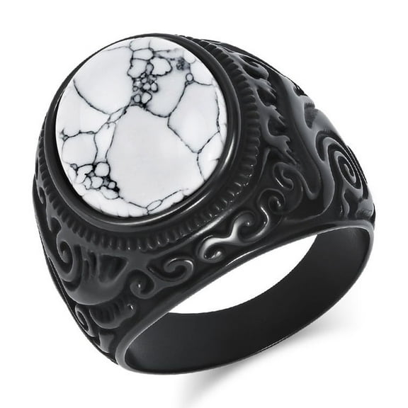 Retro Vintage Stone Rings for Men Women Turquoise Rings Stainless Steel Signet Biker Band