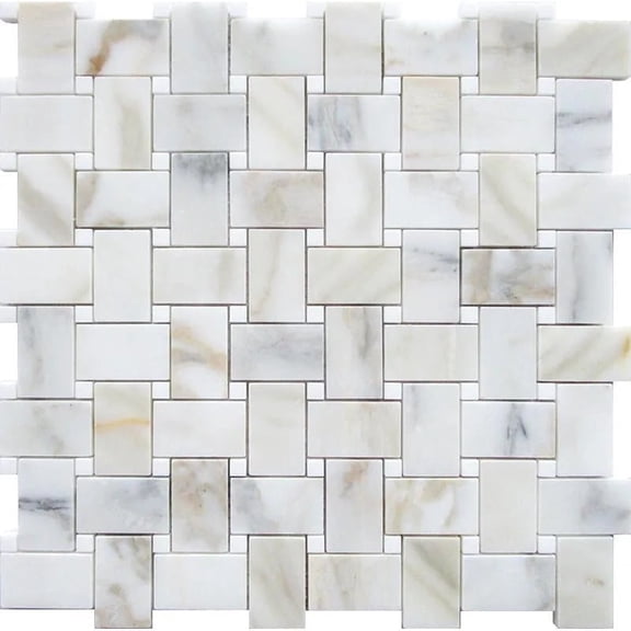 Serena 12 x 12 in. Polished White Gray Marble Mosaic Basketweave Wall and Floor Tile (5 sq ft/case) - 5 Pack
