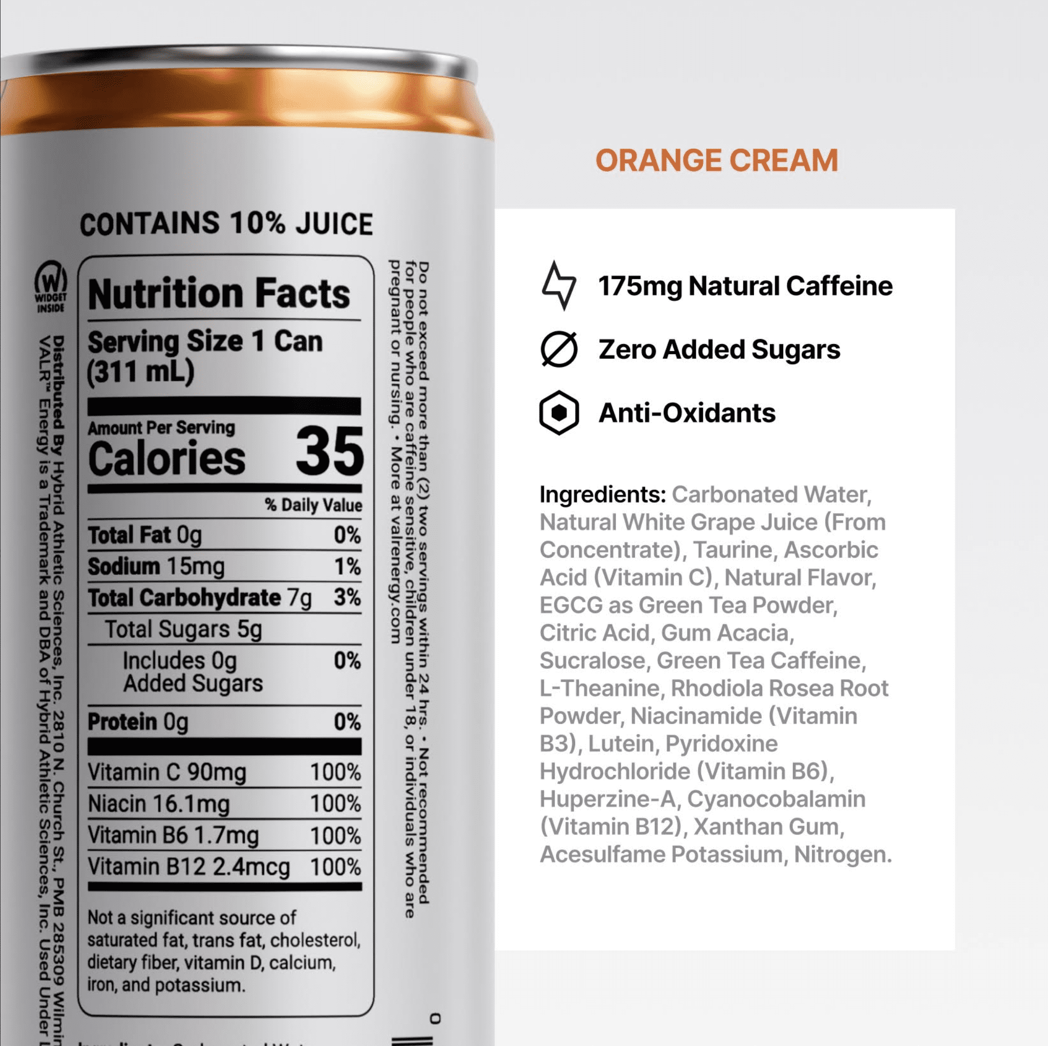 VALR Energy | Orange Cream & Blueberry Tart Nitrogen-Infused Energy Drink | 24 Pack | 175mg Natural Caffeine from Green Tea | Pre-Workout Performance with Amino Acids & Antioxidants