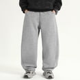 thumbnail image 4 of LIJCC Boys Solid Color Drawstring Sweatpants Spring Autumn Loose Wide Leg Sweat Pants Elastic High Waist Baggy Joggers(Grey,8-9 Years), 4 of 9
