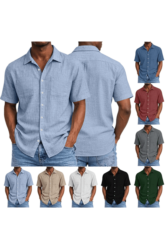 Mens T Shirts Cotton Short Sleeve Casual Shirts Button Down Oversized Shirt for Men Beach Summer Out Tops with Pockets