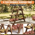 thumbnail image 5 of 3-Tier Collapsible Wooden Serving Tray Rack – Rustic Multi-Layer Display Stand with Handle, Detachable Deli Platter Board – Space-Saving Pyramid-Style Kitchen Organizer for Countertop, Dessert, 5 of 7