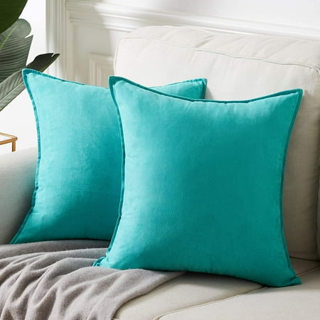 

Fancy Homi 2 Packs Premium Faux Suede Decorative Throw Pillow Covers Super Soft Square Pillow Case Solid Cushion Cover for Couch/Sofa/Bedroom (16x16 Set of 2 Turquoise)