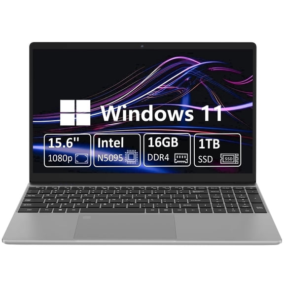 Molegar 15.6 Laptop, Intel Quad-Core N5095 (Up To 2.9GHz), 16GB DDR4, 1TB SSD, 1080P FHD Display, Silver