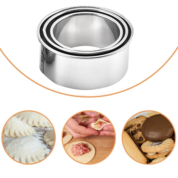 Metal Biscuit Cutters, 3 Pcs Stainless Steel Dumpling Skin Cutters, Silver Round Cake Molds Stamps, DIY Biscuit Baking Tools for Home Kitchen Cooking Baking, 2.2/2.6/3x1.3 inch