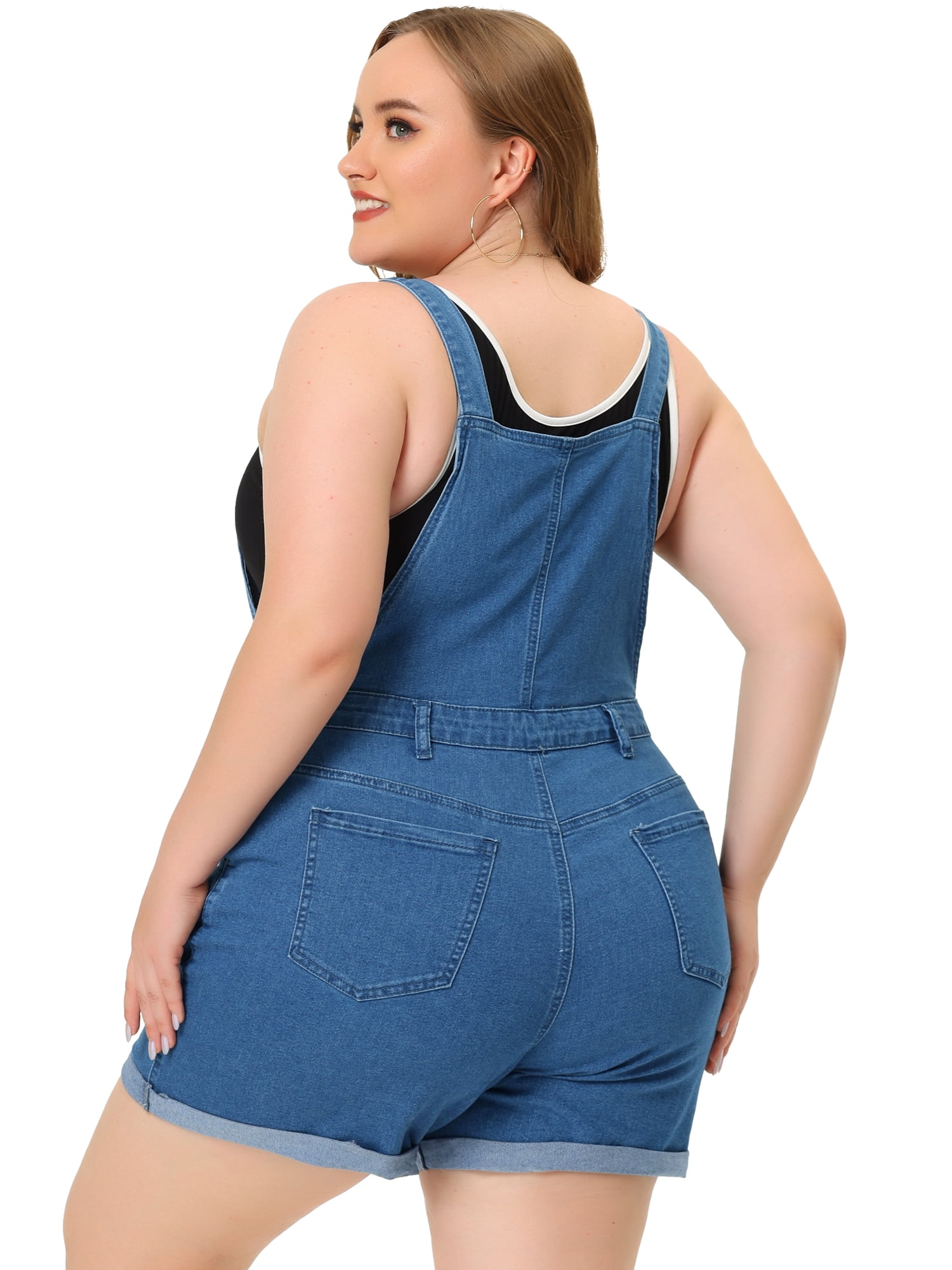 DARING DIVA Women's Plus Size Jumpsuit Roll Hem Pocket Denim Overalls 6X Denim Blue