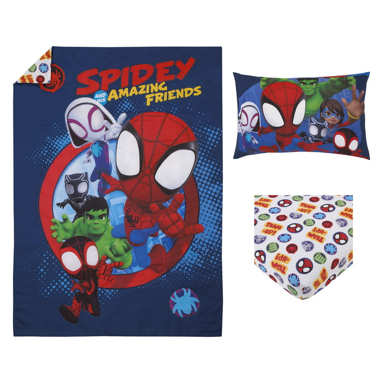 Marvel Spidey Let's Swing Blue 3-Pc Toddler Bedding, Comforter, Sheet, Pillowcase, Toddler Boy