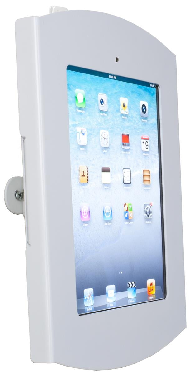 iPad Wall Mount, Locking Enclosure, Hidden Home Button, iPad 2-4 and Air  (White Steel) (IPD135WMW3C)