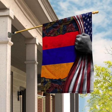 Hand Pulling American Flag Armenia Armenian Root Patriot House Flag, Double-Sided Decorative Outdoor Flag, Polyester Yard Flag 29.5 x 39.5 in