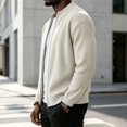 thumbnail image 5 of Havenx Men's Corduroy Jacket Ribbed Knit Full Zip Up Long Sleeve Jackets Mock Neck Solid Color Coat Lightweight Vintage Warm Casual Clothing,White 2XL, 5 of 6