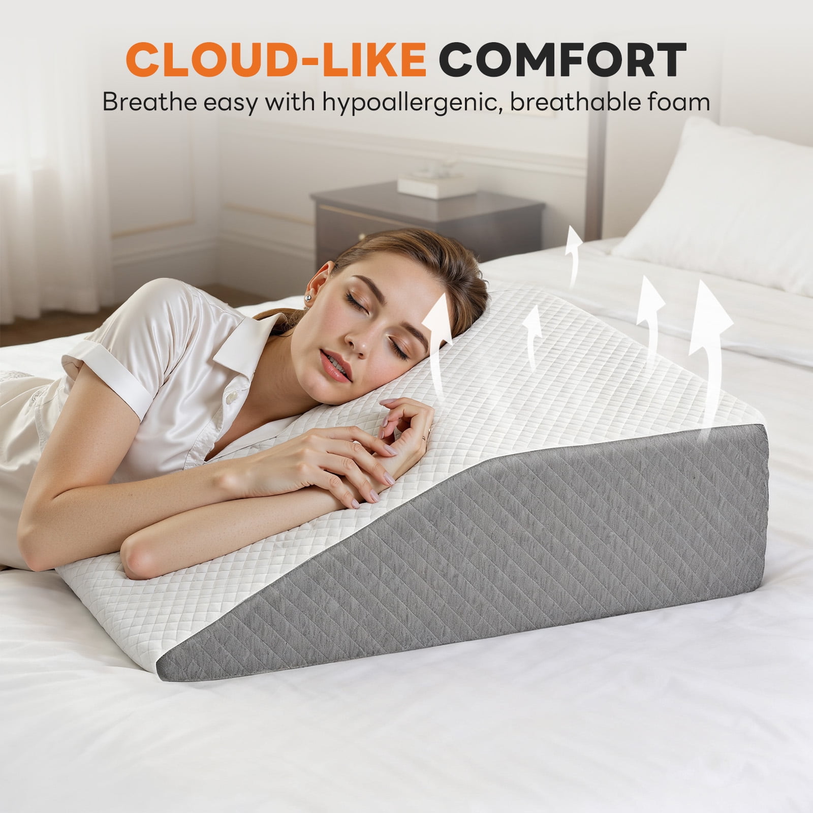 JIOABL Wedge Body Pillow for Sleep Comfort, Neck Pain Relief, Acid Reflux, Heartburn, Back Pain Relief and Snoring, 7Inch
