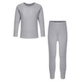 thumbnail image 3 of Sinleey Kids Boys Girls Striped Thermal Underwear Long Johns Set Long Sleeve T-Shirt Base Layer Underwear with Leggings Gray 5-6, 3 of 7