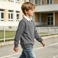 thumbnail image 5 of BLVB Boys Girls Long Sleeve Sweatshirts Kids Button Collared School Uniform Tops Drop Shoulder Pullover 3-14Y(Gray,3-4 Years), 5 of 8