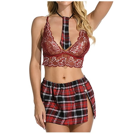 

Shapewear for Women Tummy Control New Women Underwear Nightgown Uniform Lattice Tie + Mini Skirt Set Women s Lingerie Sleep Lounge Backless Strapless Bra on Sale Clearance Red 2XL