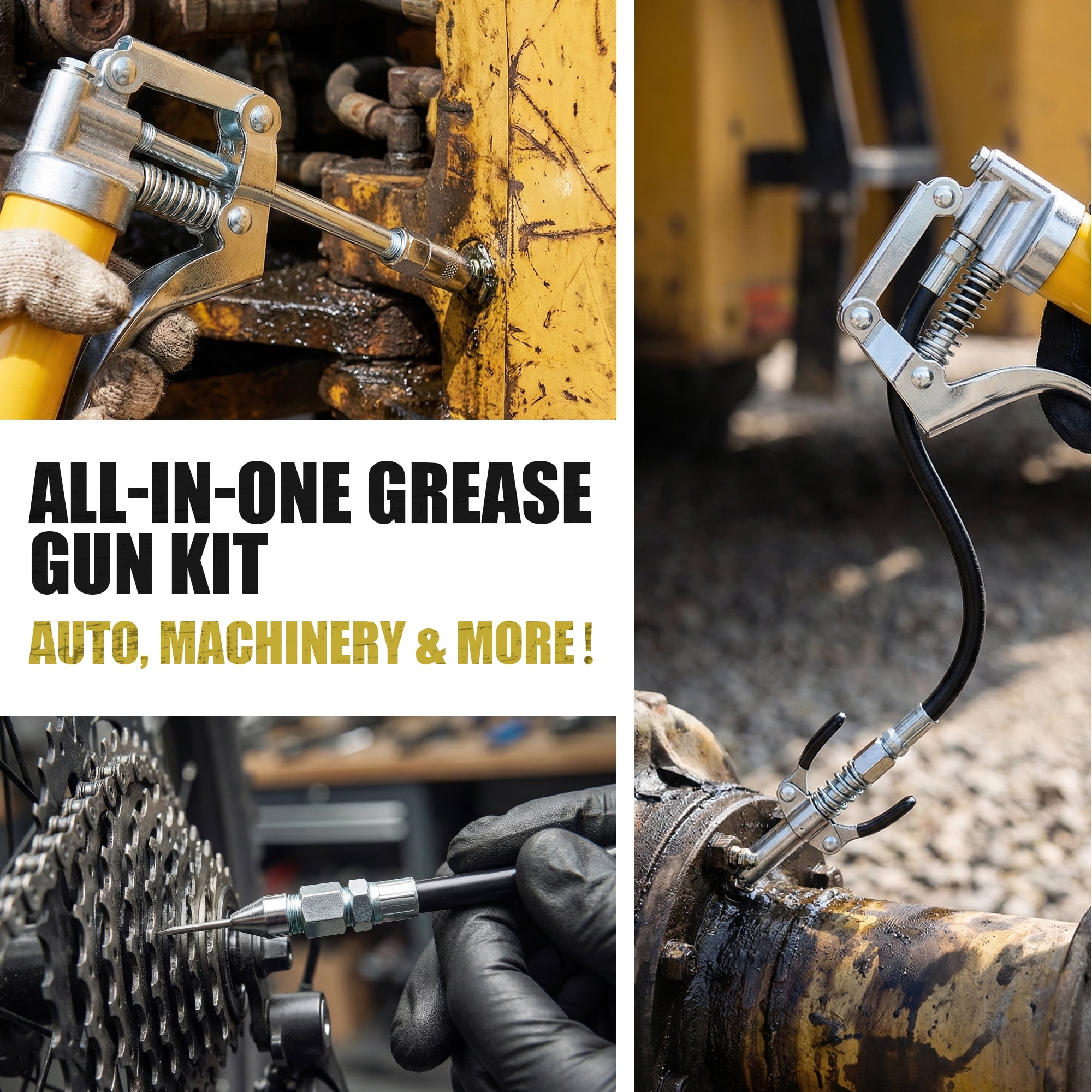 Mini Grease Gun Kit 4500 PSI, 3oz Cartridge, Flex Hose & Needle, Leak-Free Coupler
