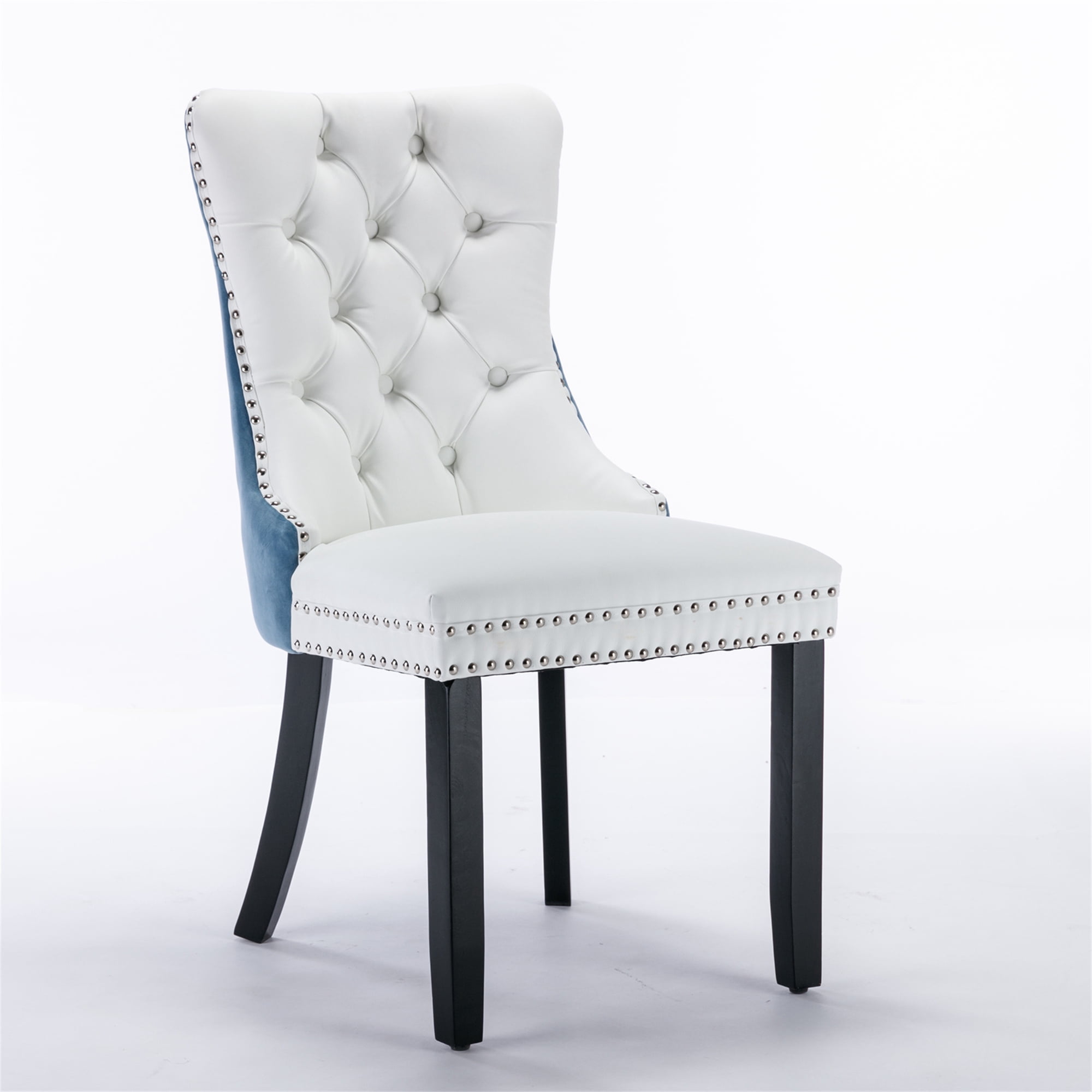 Miniyam Dining Chair Set of 2, High-end Tufted Contemporary PU and Velvet Upholstered, White+Light Blue