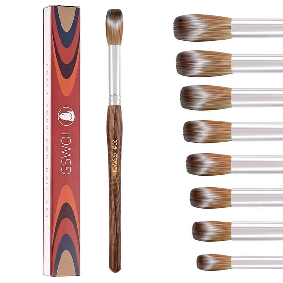 Pincel acrílico para uñas GSWOI 100% Kolinsky, tamaño 20, mango de madera