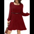 thumbnail image 3 of Vestido Estilo Babydoll Informal de Otoño con Cuello Cuadrado y Larga para Mujer. Vino Tinto XXL, 3 of 7