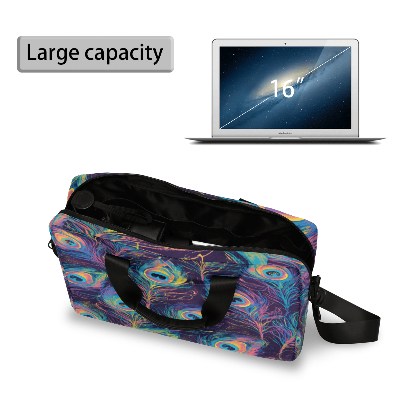 Herdesigns Peacock Feather Laptop Bag for Women Men, Computer Case Briefcase Messenger Bags, 15-15.6 inch Laptop Sleeve Shoulder Bag