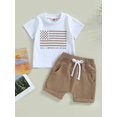 thumbnail image 2 of Suealasg 2Pcs Toddler Boys 4th of July Clothes Baby Boys Summer Independence Day Outfits Flag Print Crew Neck Short Sleeve T-Shirts Tops and Shorts 0-3T, 2 of 8