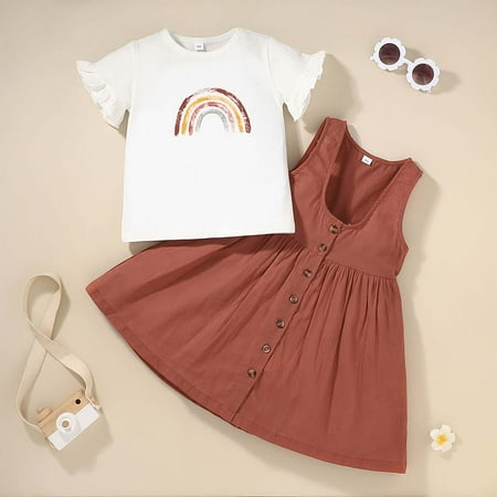 

Juebong Baby Dresses Deals For Days Toddler Kids Baby Girls Rainbow Print Short Sleeve Suspender Dress Clothes Suit