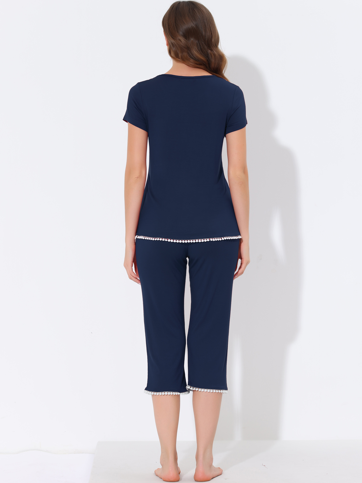 DARING DIVA Women's Round Neck Casual Pajama Sets L Navy Blue