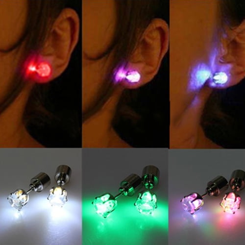 HEVIRGO Light Up LED Rhinestone Earrings Stud Dance Party Accessories for Party Xmas Pink Walmart