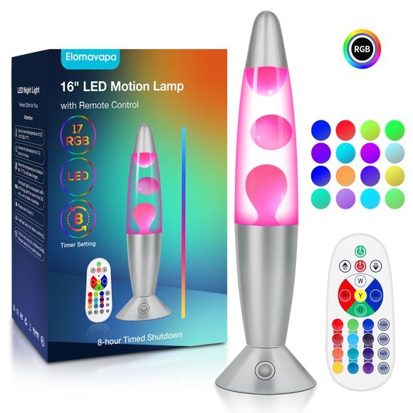 Lámpara Liquid Motion Elomavapa LED rosa de 16 pulgadas, 17 colores