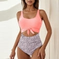 thumbnail image 2 of Dreluolixuan Womens Swimsuit Pleat Two Piece High Waisted Wrap Swimsuit Padded Color Block Bathing Suit Backless Beach Holiday Swimwear, 2 of 3