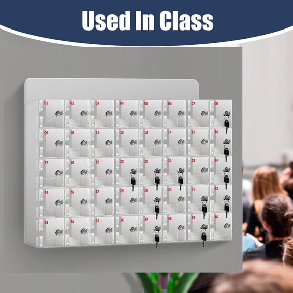 40 Slot Cell Phone Locker Box,  Keys Clear Acrylic Cell Phones Pocket Locker, Phone Jail Storage Cabinet,  for indoor with Door Locks,33*7.2*20.6in