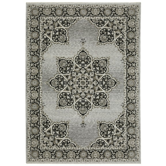 Woven Trends Hamberlain - CH11L - Transitional Casual Style, Medallion Pattern, Living Room, Hallway, Entryway, Kitchen, Office, Family and Pet Friendly Polyester Area Rug Grey - 10' X 13'