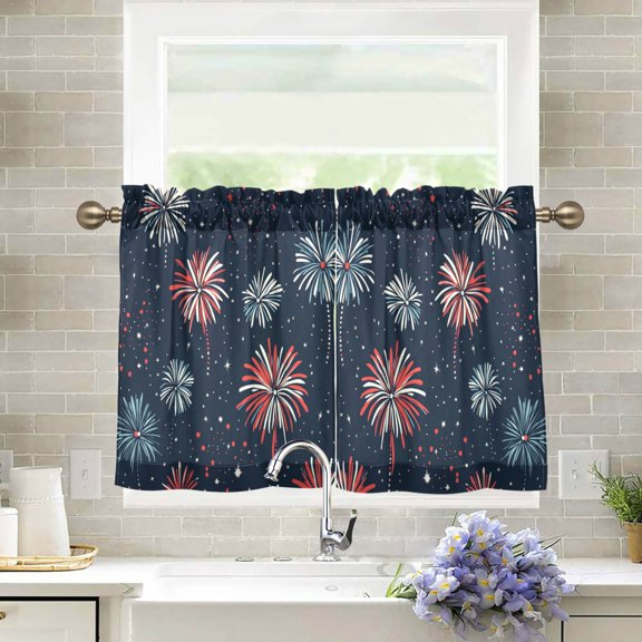 Yayeee Kitchen Curtains Tier Pair Light Filtering 27"x24" Rod Pocket Short Cafe Window Panel, Starry Fireworks Pattern