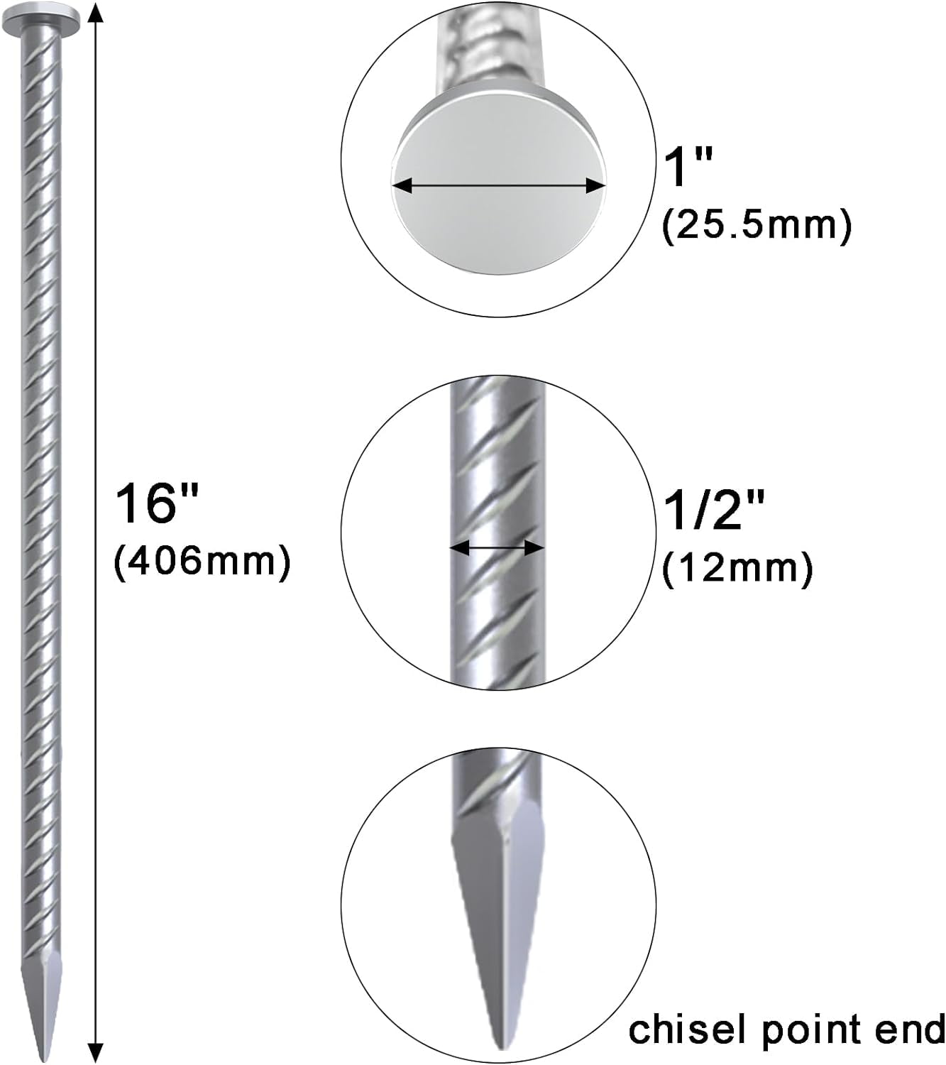 MySit 16 Inch Rebar Stakes 1/2 Inch Diameter Ground Stakes Heavy Duty, Metal Spikes for Asphalt Anchoring Spikes for Speed Bump, Support Estacas de Metal-Ground Anchors Tent Stakes (6 Pack)