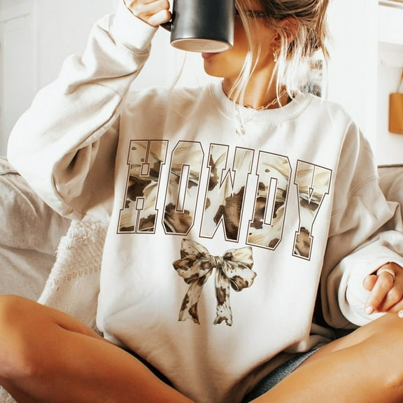 Howdy Cowgirl Sweatshirt, Cow Print Sweatshirt, Western Howdy Sweatshirt, Cowgirl Sublimation Design Sweatshirt
