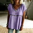 thumbnail image 6 of Ymauqau Women's Tunic Tops Short Sleeve V Neck Hollow out Patchwork Pleated Babydoll T-Shirts Casual Loose Tee Blouses, 6 of 6