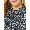 thumbnail image 6 of Agnes Orinda Women's Plus Size Floral Tops Pleated Tie Neck Short Sleeve Casual Summer Blouse 1X Navy Blue, 6 of 7