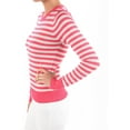 thumbnail image 3 of Yemak Women's Striped Pattern Round Neck Long Sleeve Sweater Pullover Hot Pink/Blush-S-BD, 3 of 4