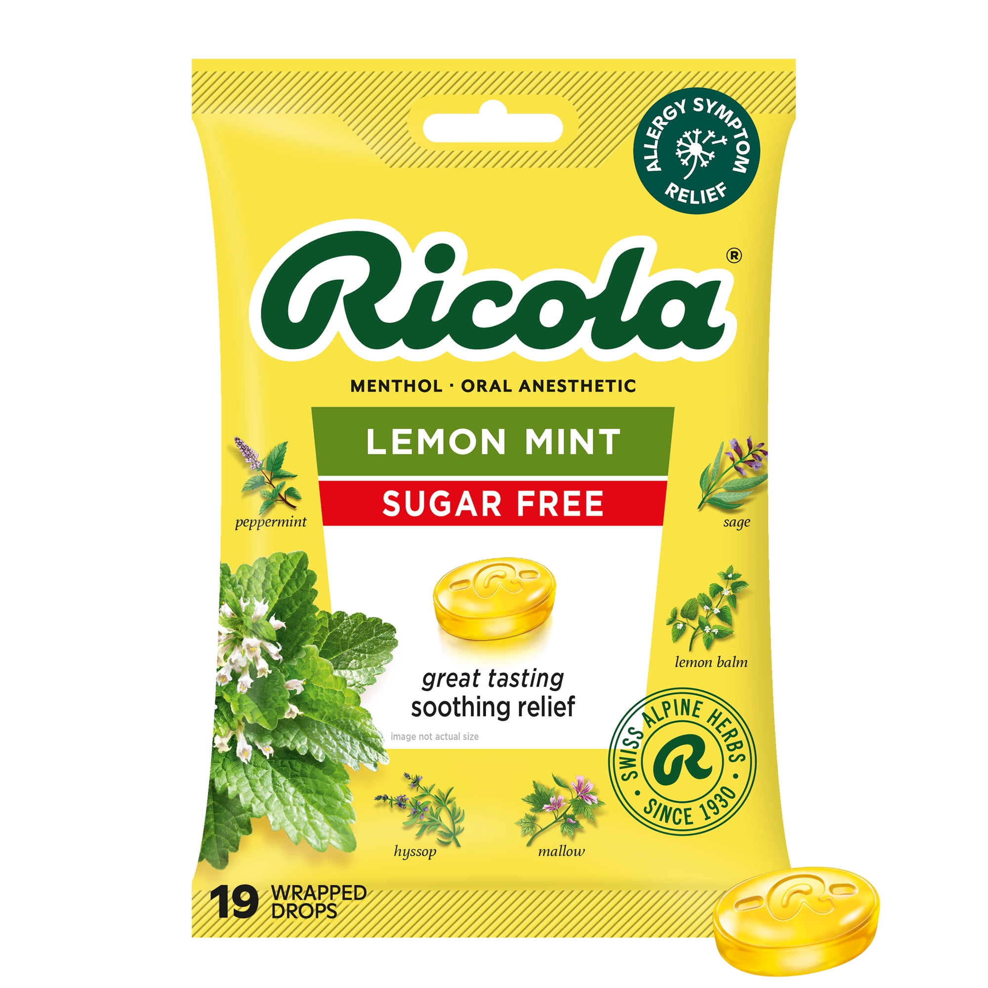 Ricola Sugar Free Lemon Mint Herbal Throat Drops, Value Pack, 19 Count