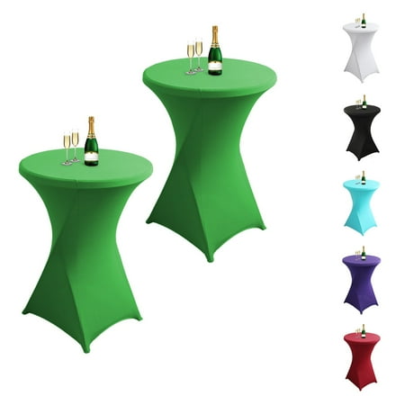 

2 Pcs Cocktail Tablecloth Green 32 Round Polyester Highboy Table Cover Fitted Stretch Table Cloth for Wedding Banquet